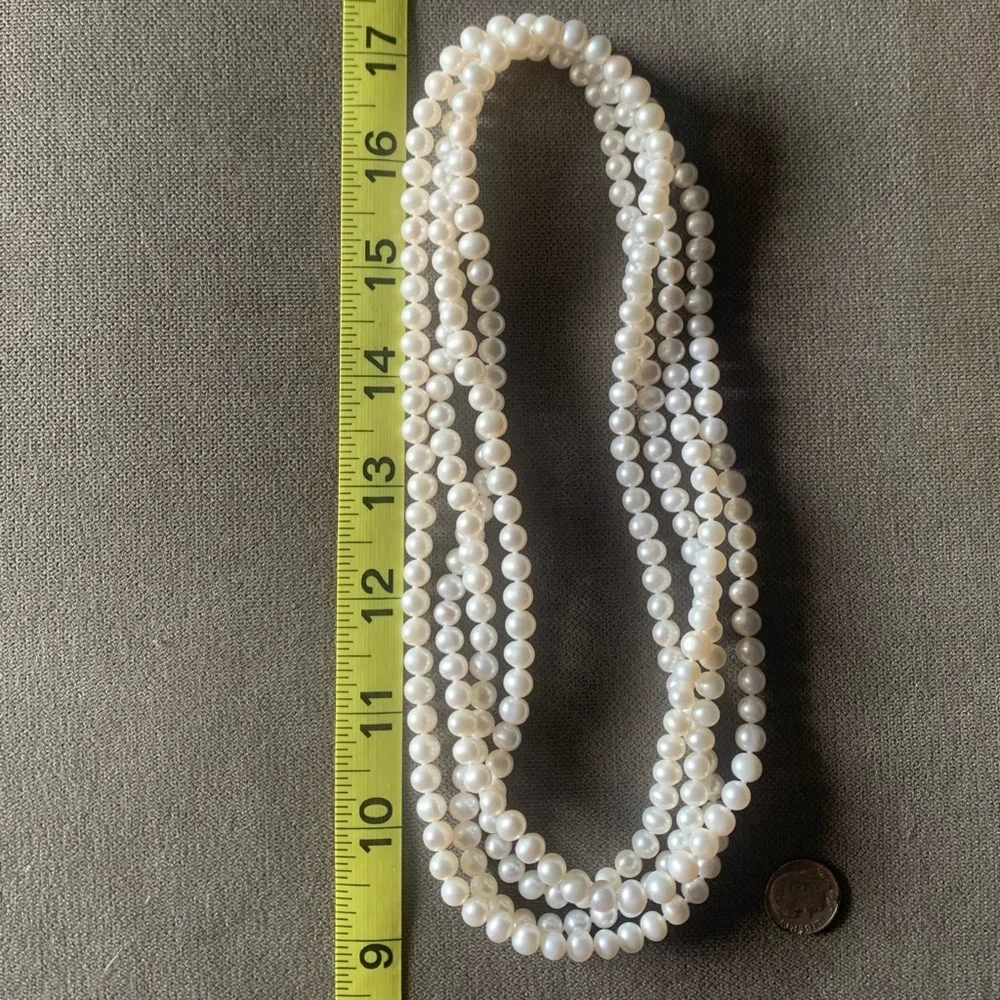 6-6.5 mm round natural white culture Pearl necklace - long strand - Picture 2 of 5